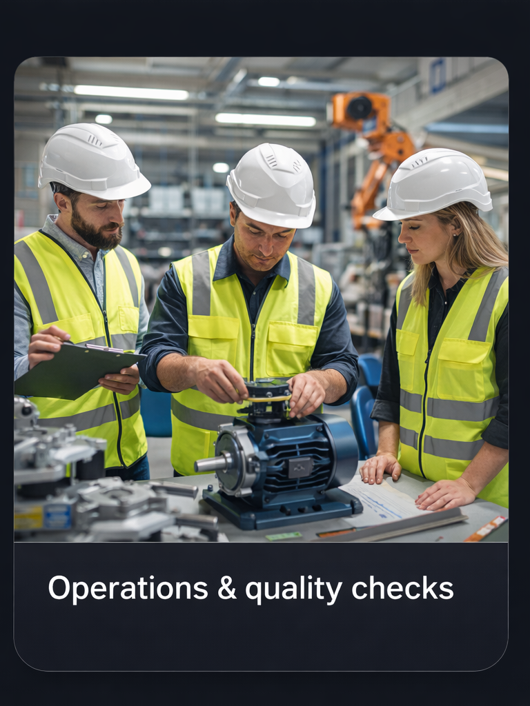 Operations team performing quality checks on industrial equipment